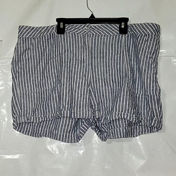 DOROTHY‎ PERKINSStriped Linen Blend Shorts Pockets Casual Summer L beach coastal - Picture 1 of 5